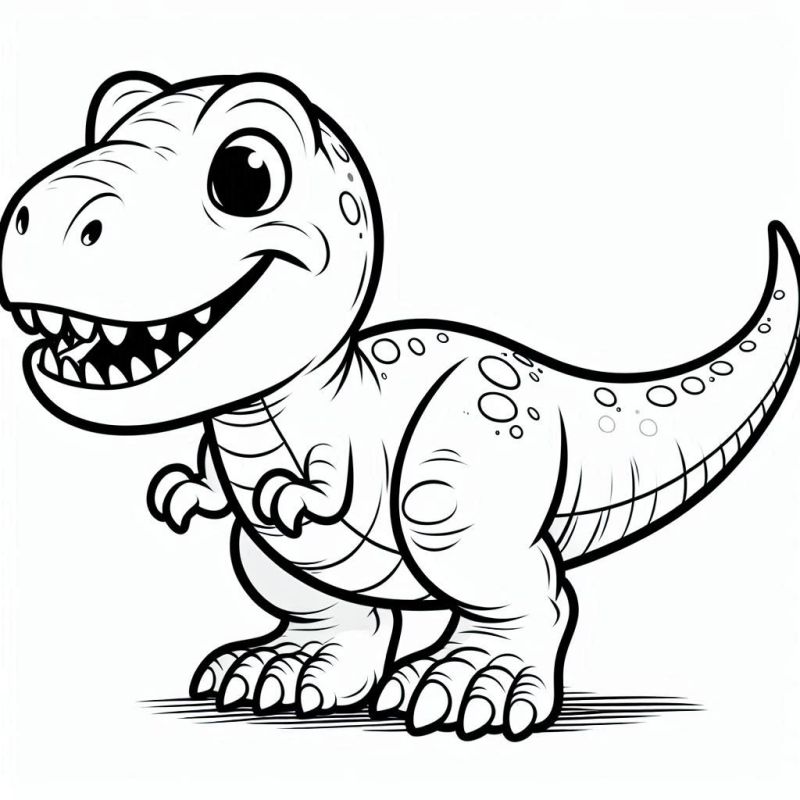 Desenho divertido de T-Rex sorridente para colorir