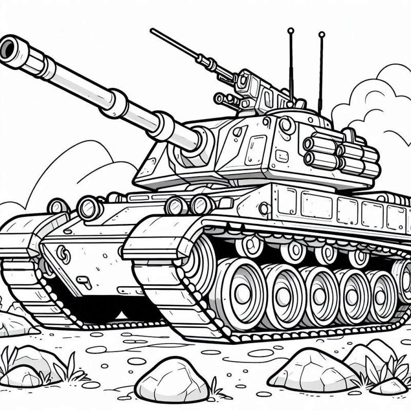 Desenho de tanque de guerra detalhado para colorir