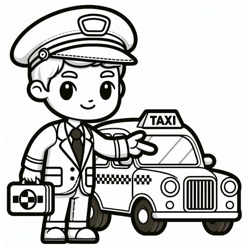 Desenho Divertido de Taxista para Colorir