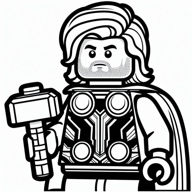 Thor LEGO poderoso super-herói com martelo para colorir