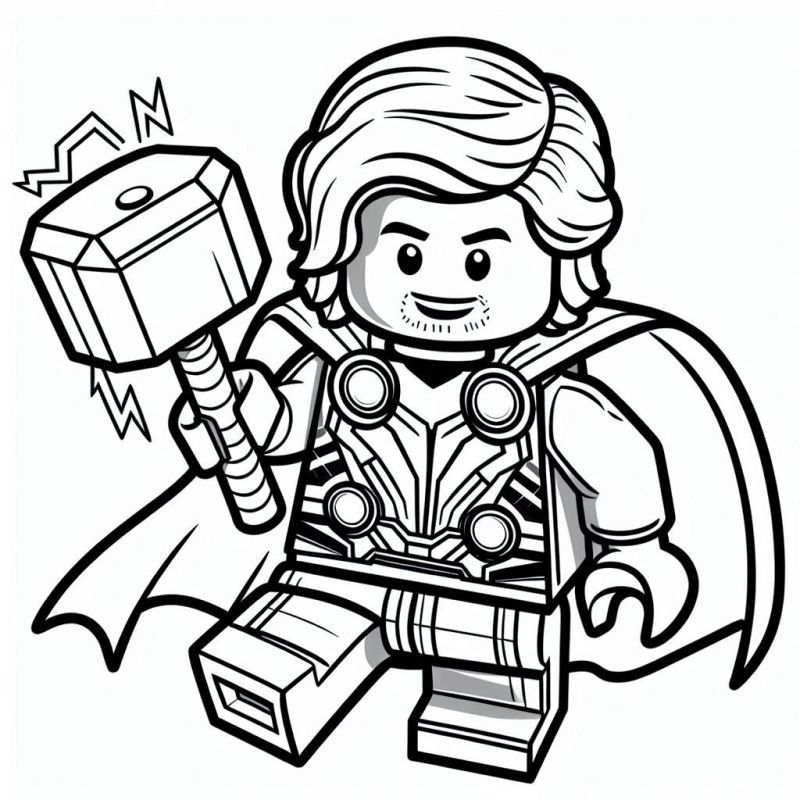 Desenho para Colorir: Thor LEGO - Deus do Trovão