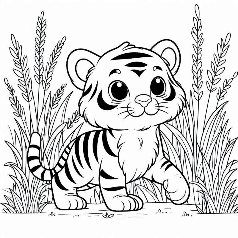 Desenho de Filhote de Tigre Animado para Colorir