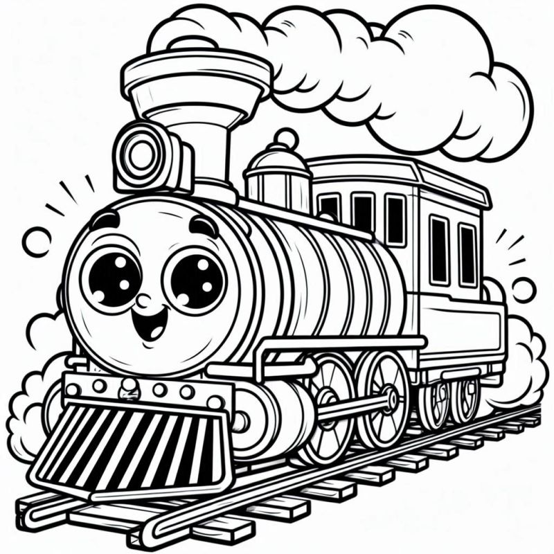 Desenho de Trem Fofo para Colorir