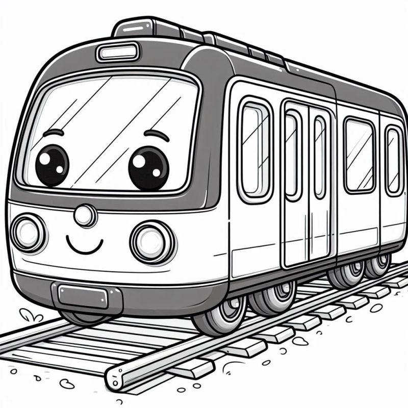 Desenho de Trem Fofo com Expressão Amigável para Colorir