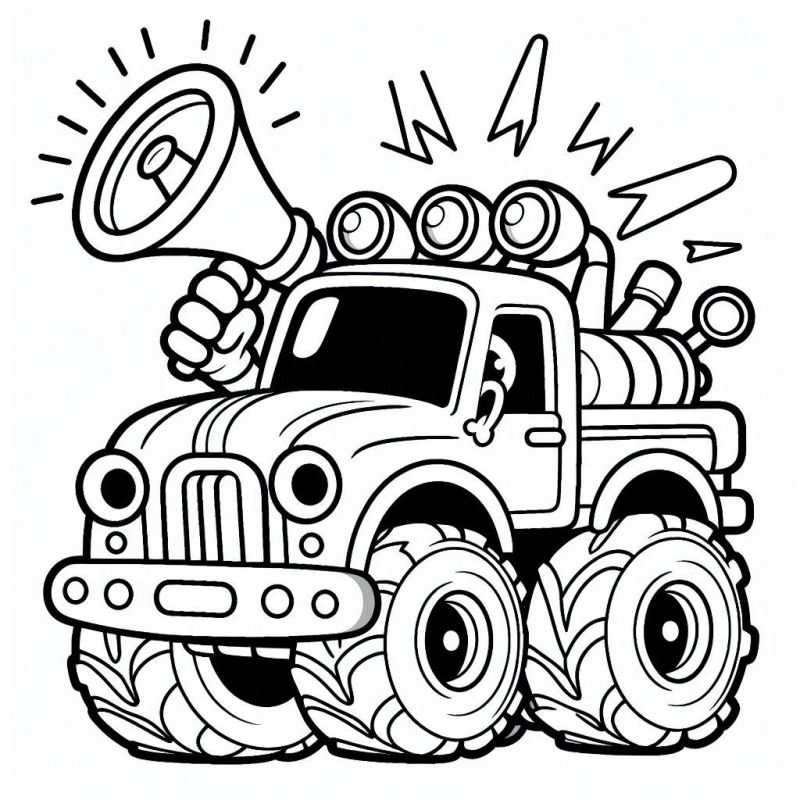 Monster Truck com Megafone - Desenho para Colorir