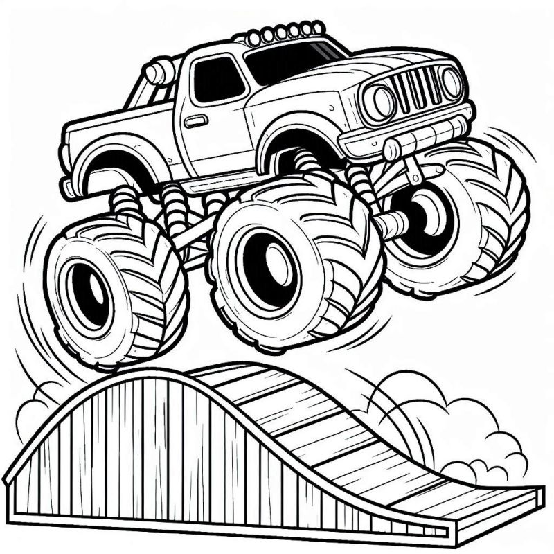 Divertido Desenho de Monster Truck Caricatural para Colorir | Pintar e ...