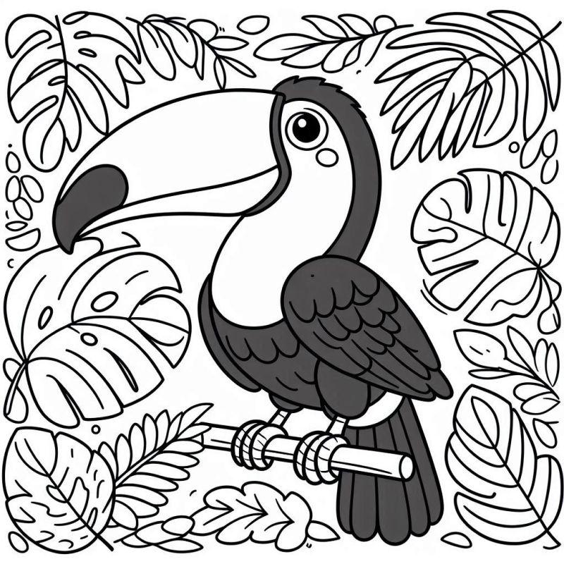 Desenho de Tucano no Galho para Colorir