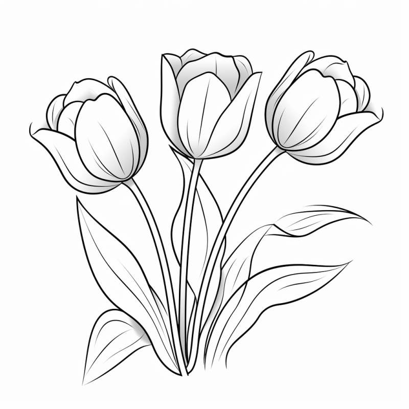 Desenho de Tulipas em Estágios Variados para Colorir