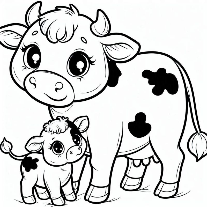 Desenho de Vaca com Filho para Colorir