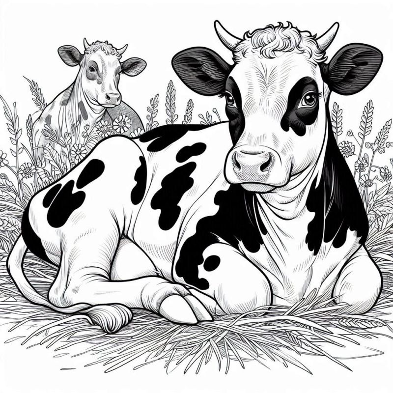 Desenho de Vacas na Fazenda para Colorir