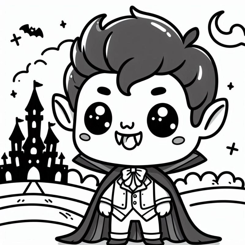 Desenho de Vampiro Chibi de Halloween para Colorir