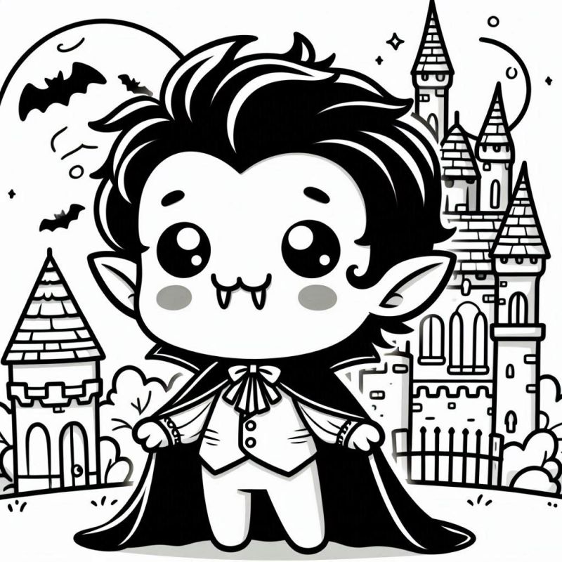 Desenho Fofo de Vampiro Chibi para Colorir