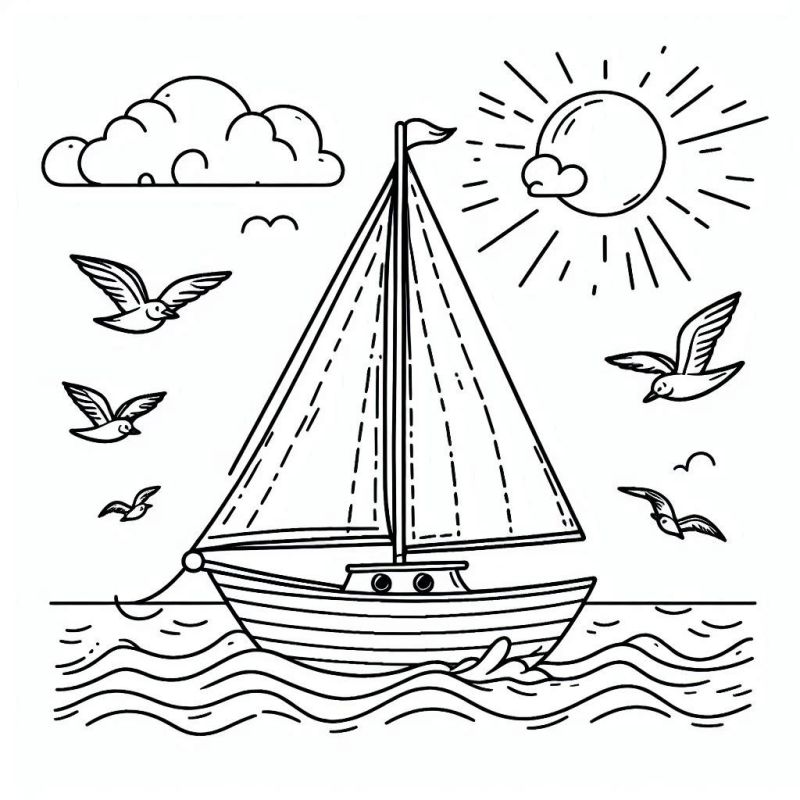 Desenho de Barco à Vela Navegando para Colorir