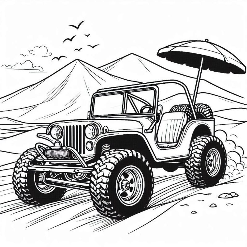 Desenho de Jipe Off-Road em Movimento para Colorir