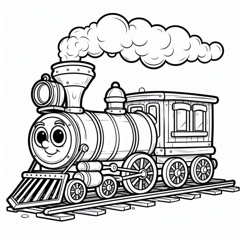 Desenho de trem sorridente fofinho para colorir