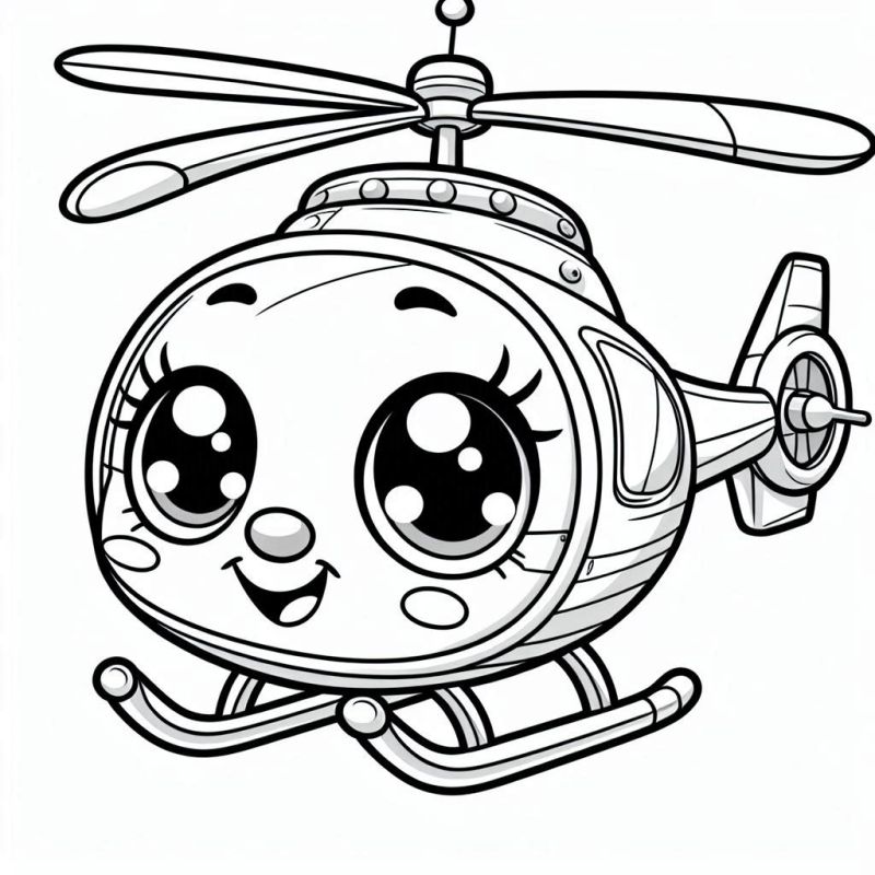 Desenho fofo de um helicóptero para colorir