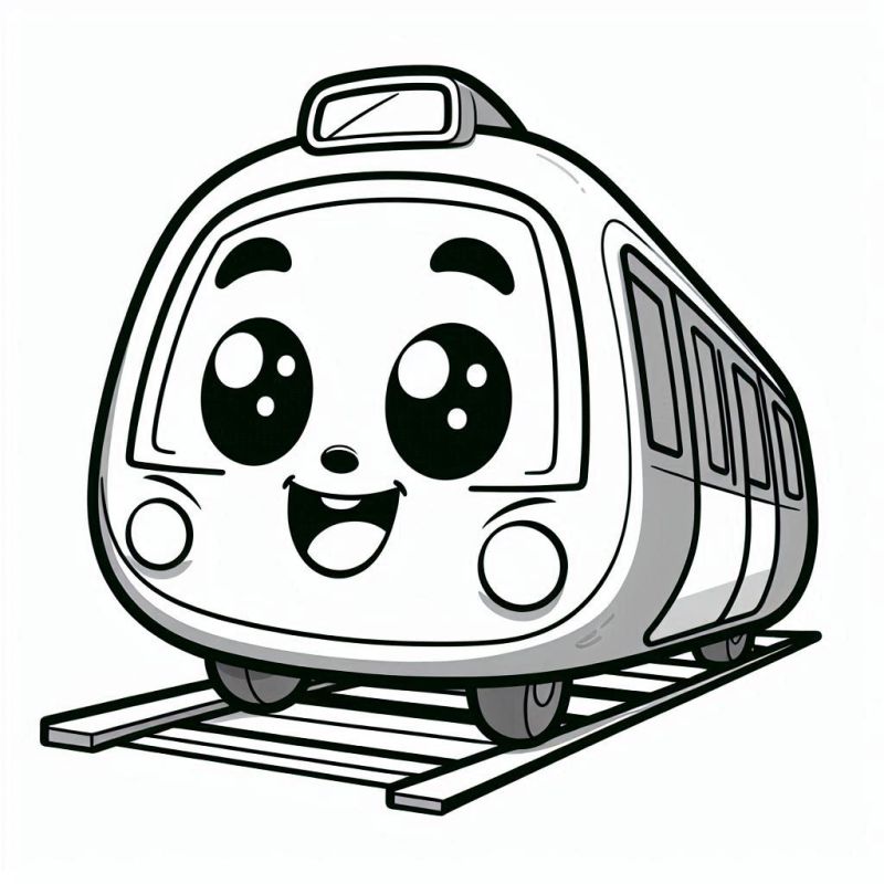 Desenho de Trem Fofo Caricato para Colorir