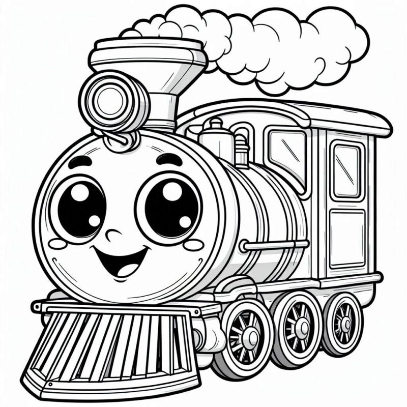 Desenho de Trem Fofo e Animado para Colorir