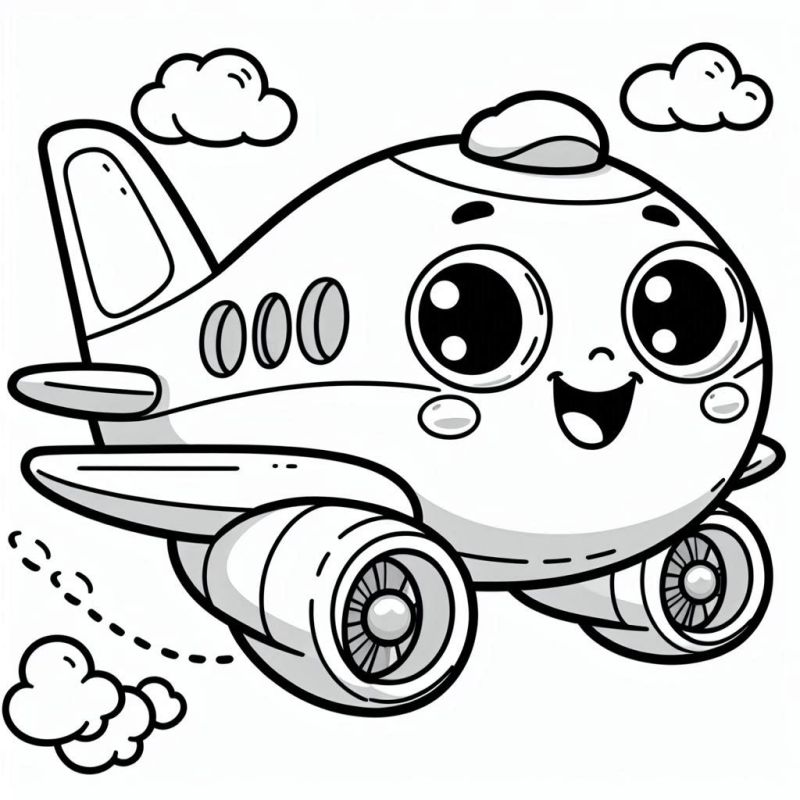 Desenho para Colorir de Avião Fofo e Sorridente