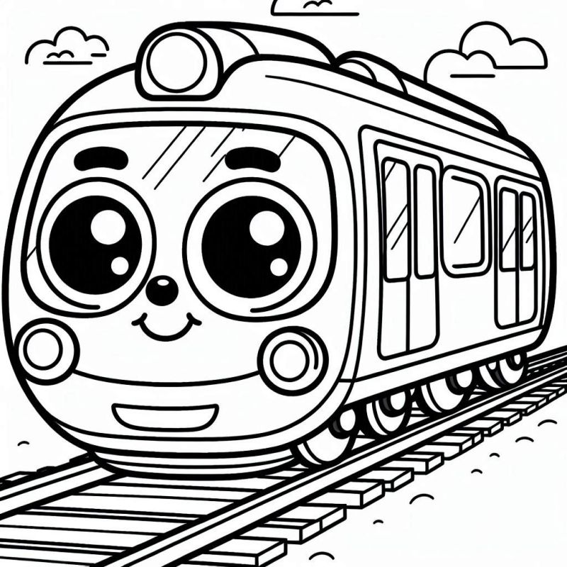 Desenho de trem fofo e amigável para colorir