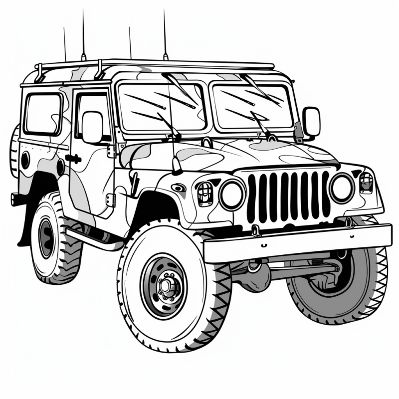 Desenho detalhado de um SUV para colorir, perfeito para diversão de crianças e adultos.