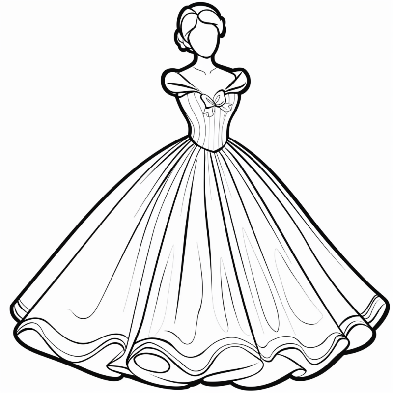 Desenho Clássico de Vestido de Boneca Elegante para Colorir