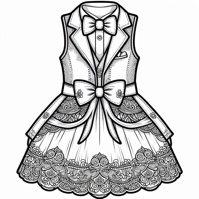 Vestido Elegante para Colorir: Detalhes e Criatividade