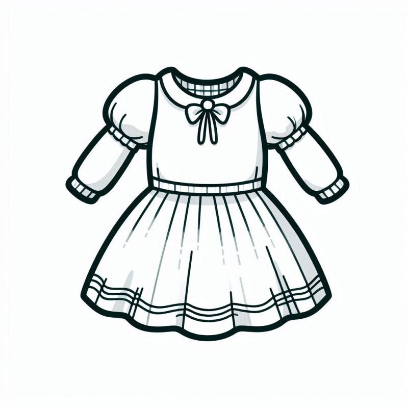 Desenho de um vestido clássico de boneca com detalhes para colorir