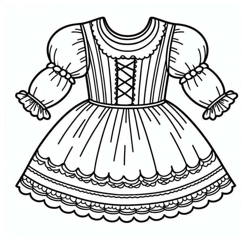 Desenho de vestido estilizado clássico e elegante para colorir