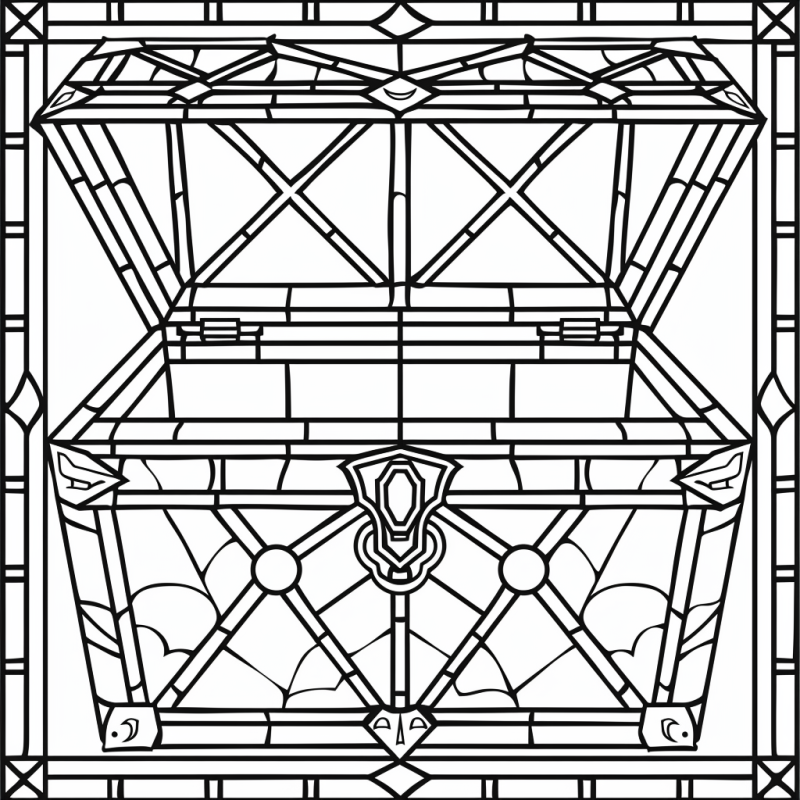 Desenho de Baú de Tesouro em Estilo Vitral