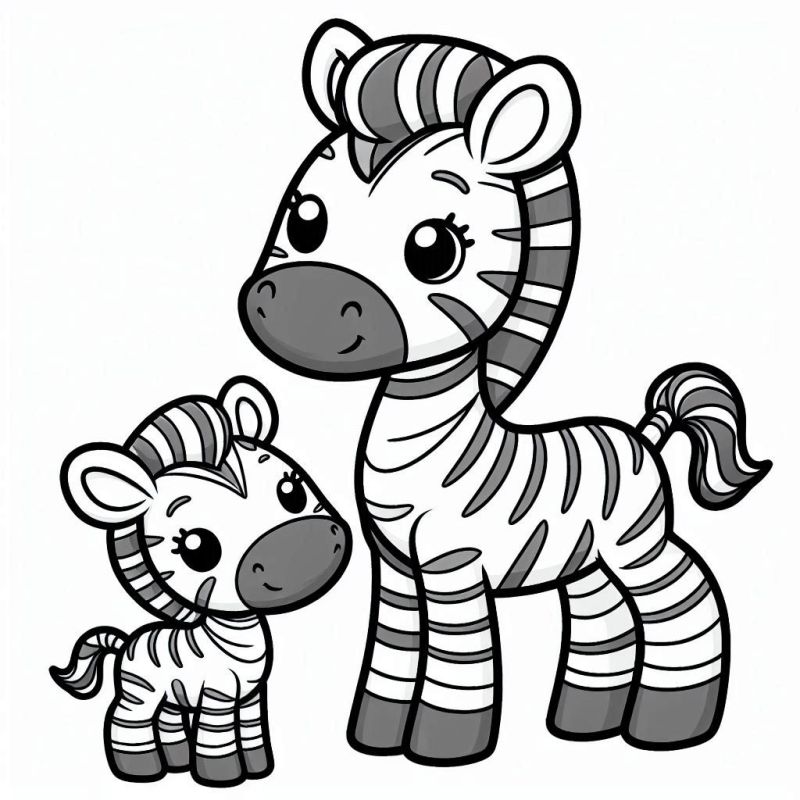 Desenho de zebra com filhote para colorir