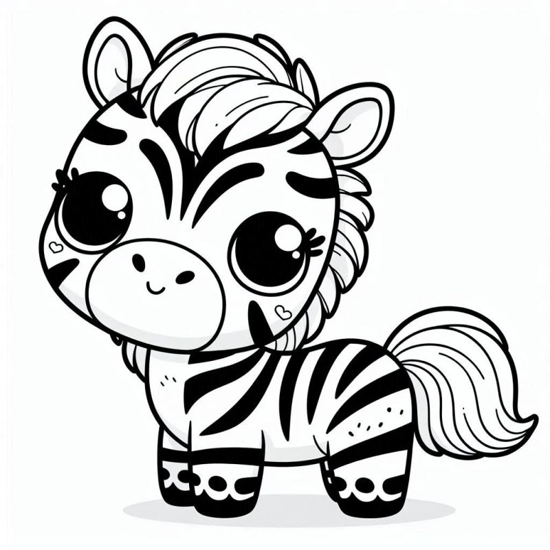 Desenho de Zebra Kawaii para Colorir