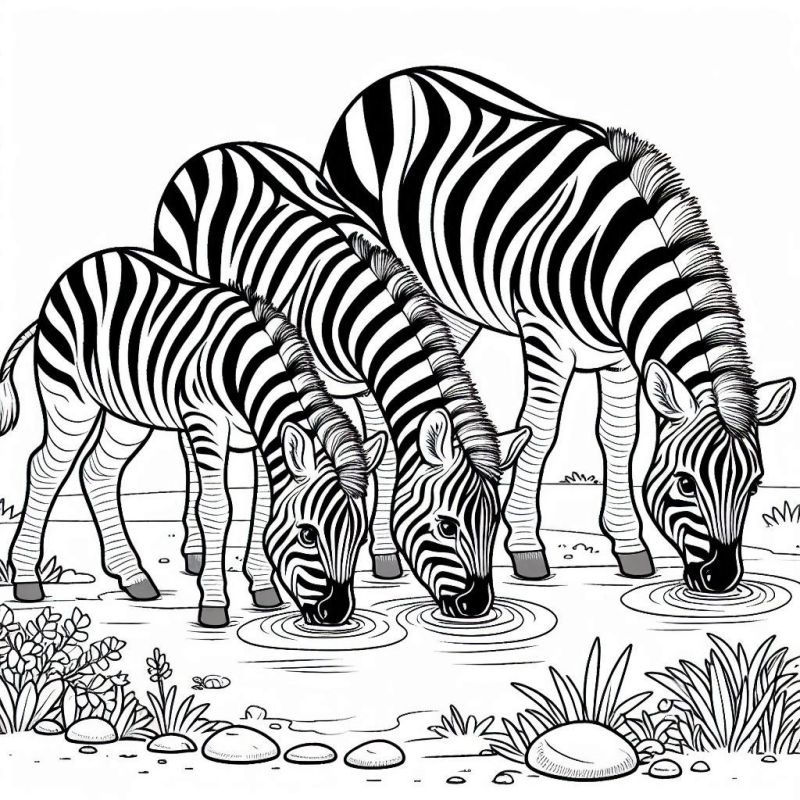 Zebras em Cena Natural Bebendo Água