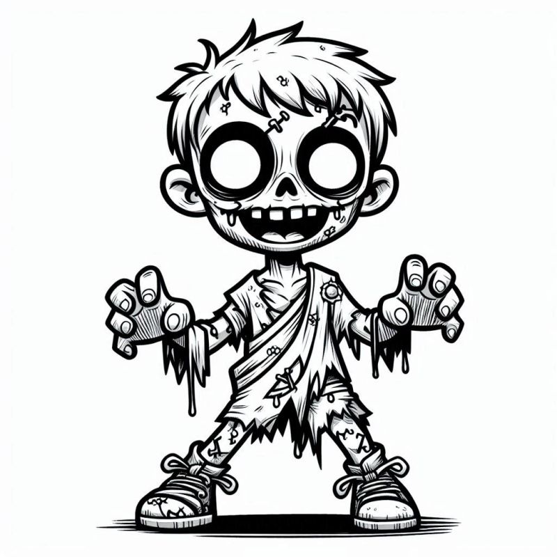 Desenho de Zumbi Infantil Cartoon para Colorir